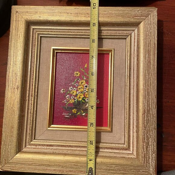 Charming floral mini painting in rustic frame.Wall art. OOAK - Picture 4 of 6